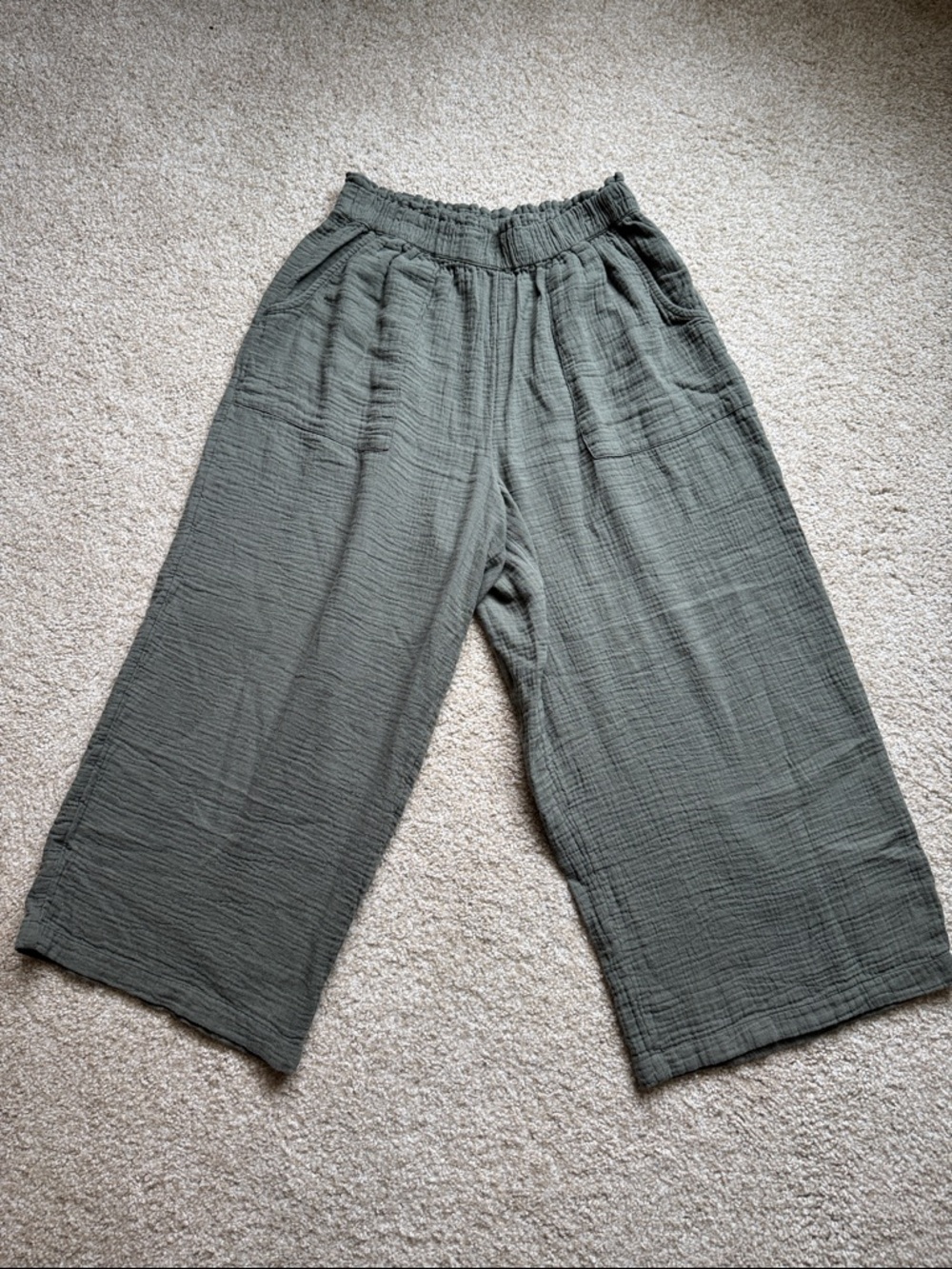 a.n.a Olive Green Wide-Leg Cotton Gauze Pants